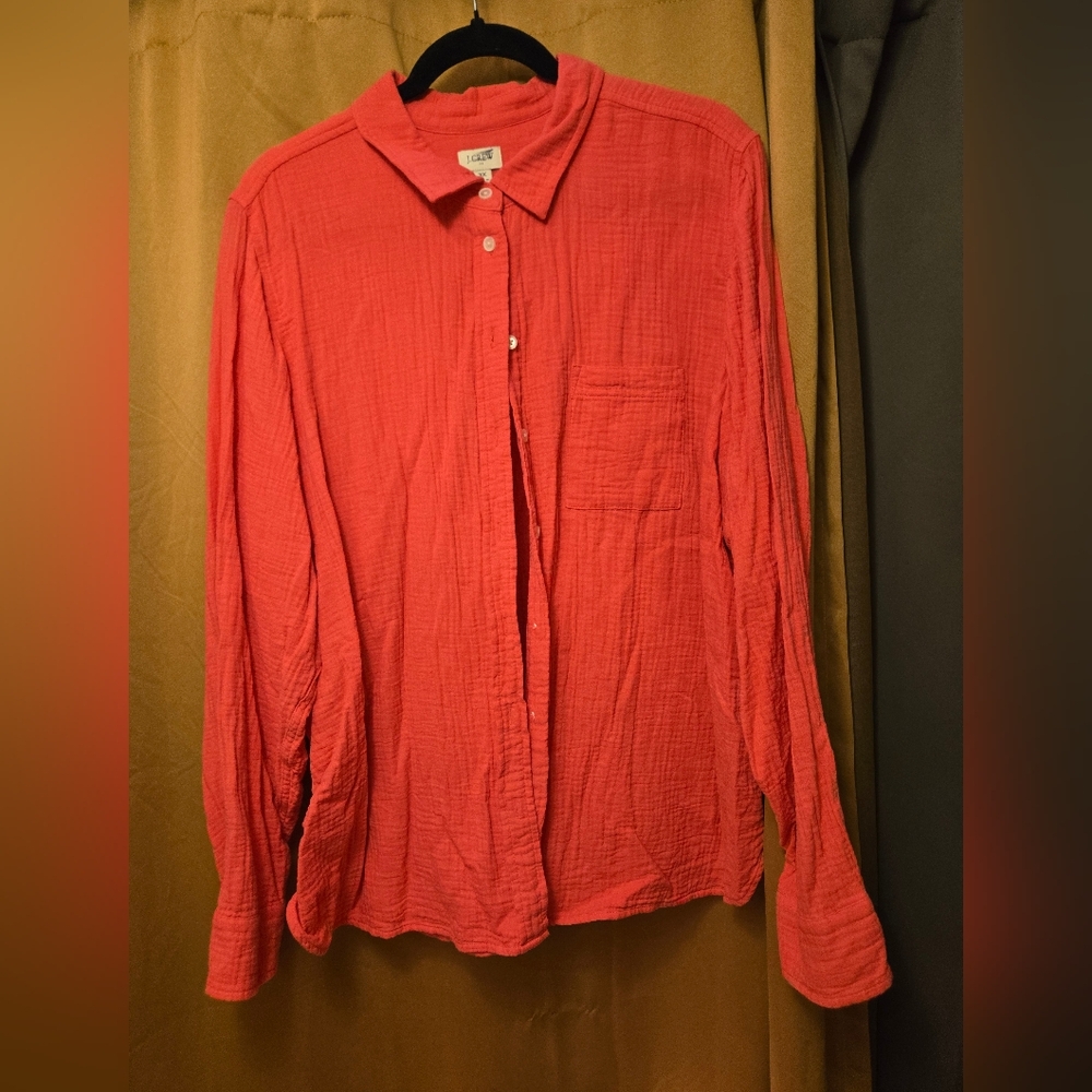 J. Crew 3x cotton coral gauzy button up